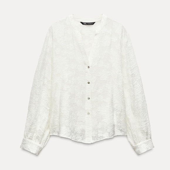 New ZARA Contrasting Devore Floral Shirt - Picture 3 of 5